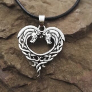 Horse Lovers! Nice Quality-Antique Silver Double Horse Celtic Heart- 22 inch waxed cord