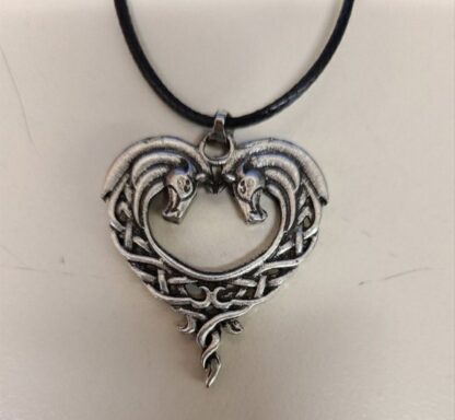 Horse Lovers! Nice Quality-Antique Silver Double Horse Celtic Heart- 22 inch waxed cord - Image 3