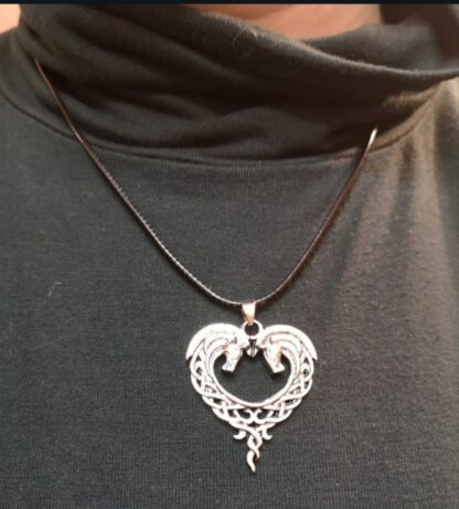 Horse Lovers! Nice Quality-Antique Silver Double Horse Celtic Heart- 22 inch waxed cord - Image 4