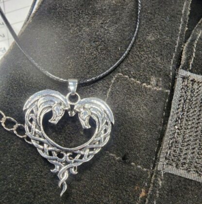 Horse Lovers! Nice Quality-Antique Silver Double Horse Celtic Heart- 22 inch waxed cord - Image 5