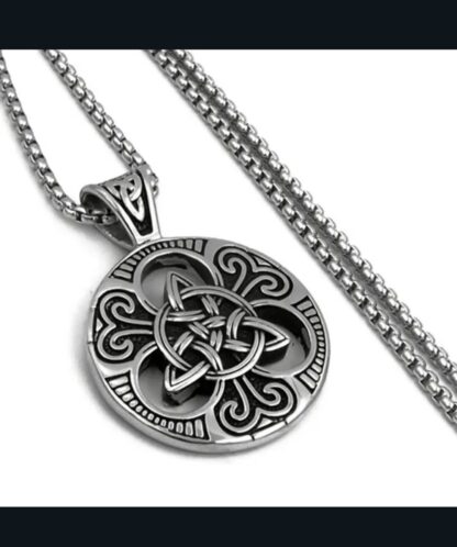 Viking Medallion 2 tone or Antique Silver- Triquerta Vikings Pendant w 22inch Silvery Chain