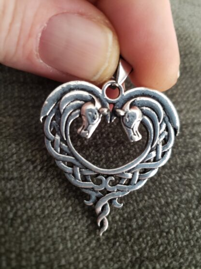 Horse Lovers! Nice Quality-Antique Silver Double Horse Celtic Heart- 22 inch waxed cord - Image 6