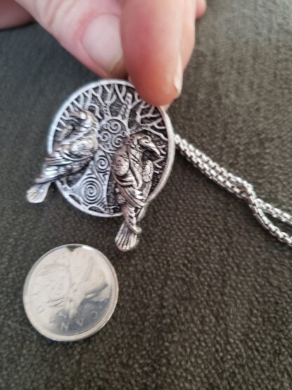 Viking Double Raven  2 sided Celtic Spiral trunk w Triquetra"Tree Of Life" Medallion pendant w chain - Image 6