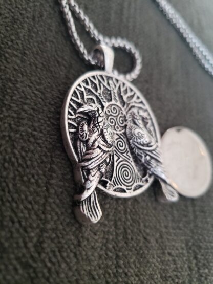 Viking Double Raven  2 sided Celtic Spiral trunk w Triquetra"Tree Of Life" Medallion pendant w chain - Image 5