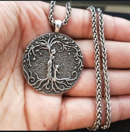 Canada's Best Nice Vikings Valhalla Norse  Mythology Mother & Child "Tree of Life" Silvery Medallion Necklace gift - Image 2