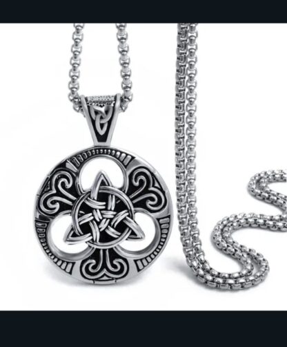 Viking Medallion 2 tone or Antique Silver- Triquerta Vikings Pendant w 22inch Silvery Chain - Image 3