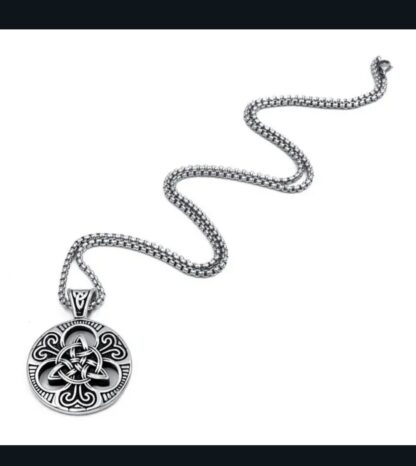 Viking Medallion 2 tone or Antique Silver- Triquerta Vikings Pendant w 22inch Silvery Chain - Image 7