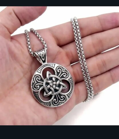Viking Medallion 2 tone or Antique Silver- Triquerta Vikings Pendant w 22inch Silvery Chain - Image 6