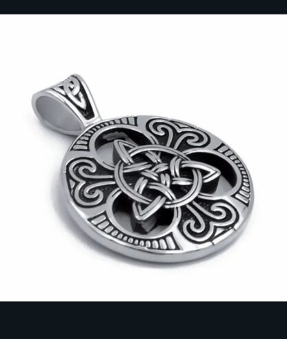 Viking Medallion 2 tone or Antique Silver- Triquerta Vikings Pendant w 22inch Silvery Chain - Image 5