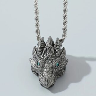 Best Silvery DRAGON Head Metal Pendant w 22 inch silver  chain. gorgeous nice viking gift