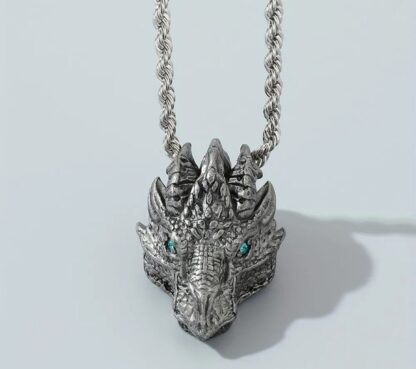Best Silvery DRAGON Head Metal Pendant w 22 inch silver  chain. gorgeous nice viking gift