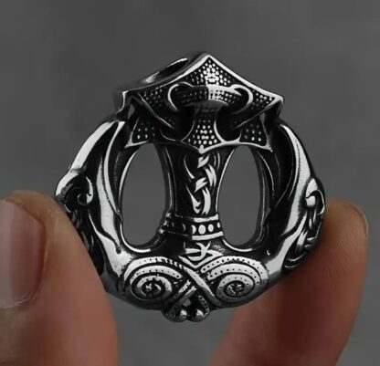 Unique -Solid Stainless Odin Norse Battle Hammer w Double Ravens Medallion w rope chain gift - Image 5