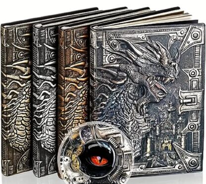 Best Writing Journal MEDIEVAL DRAGON 3D Travel Summer camp  Notebook 2 sided illustrated Embossed therapy journal gifts  Silver or Bronze - Image 2