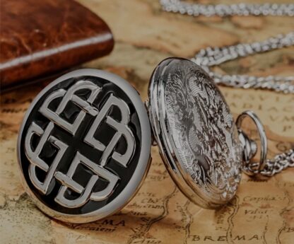 Celtic Pocket-watch Detailed Embossed Enamel Celtic Knotwork - Image 6