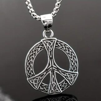 Antique Silver  Celtic Knotwork Peace Sign w 22 inch Silvery Rope Chain