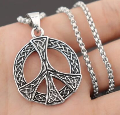 Antique Silver  Celtic Knotwork Peace Sign w 22 inch Silvery Rope Chain - Image 2