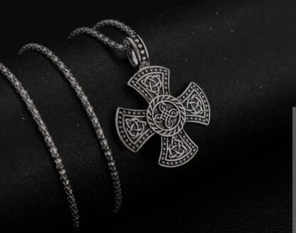 Fathers Day Sale Valhalla Vikings Norse Mythology  Celtic Cross w Knotwork Designs- Comes w 22 inch Silvery Rope Chain gifts for him - Image 2