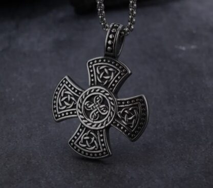 Fathers Day Sale Valhalla Vikings Norse Mythology  Celtic Cross w Knotwork Designs- Comes w 22 inch Silvery Rope Chain gifts for him - Image 3