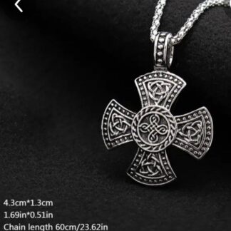 Fathers Day Sale Valhalla Vikings Norse Mythology  Celtic Cross w Knotwork Designs- Comes w 22 inch Silvery Rope Chain gifts for him