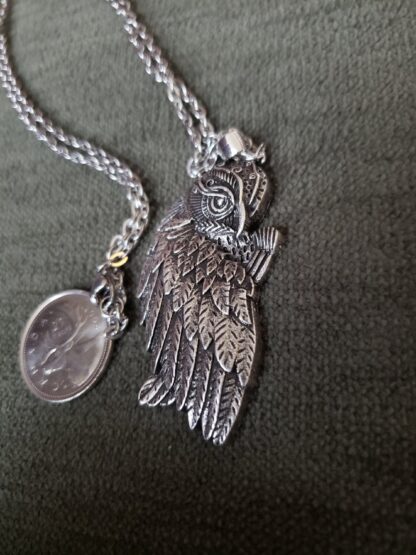 OWL Lovers! Vintage Style 3 inch tall  Antique Silver Owl Pendant Fine Detailed w 22inch chain! Spirit animal - Image 4