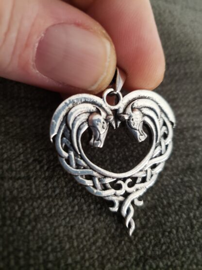 Horse Lovers! Nice Quality-Antique Silver Double Horse Celtic Heart- 22 inch waxed cord - Image 7