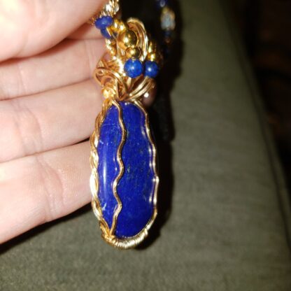 UNIQUE-Lapis Lazuli Gemstone Necklace w White Agate Handmade Designer - 24 inch long semi precious gift - Image 5