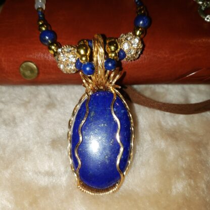 UNIQUE-Lapis Lazuli Gemstone Necklace w White Agate Handmade Designer - 24 inch long semi precious gift - Image 4