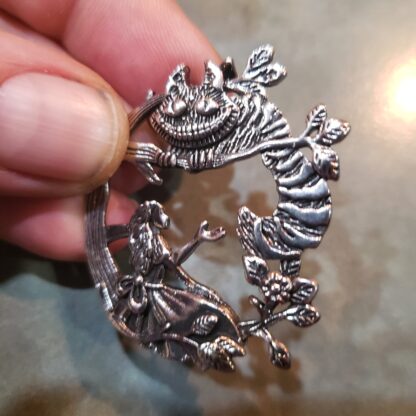 Unique Alice In Wonderland Detailed Antique Silver Cheshire Cat Pendant Medallion w 22 inch Black Waxed Cord Excellent Gift movie - Image 3