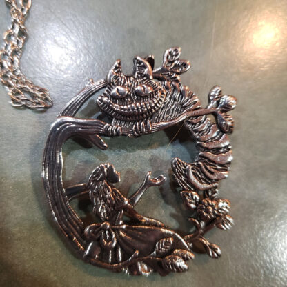 Unique Alice In Wonderland Detailed Antique Silver Cheshire Cat Pendant Medallion w 22 inch Black Waxed Cord Excellent Gift movie - Image 4