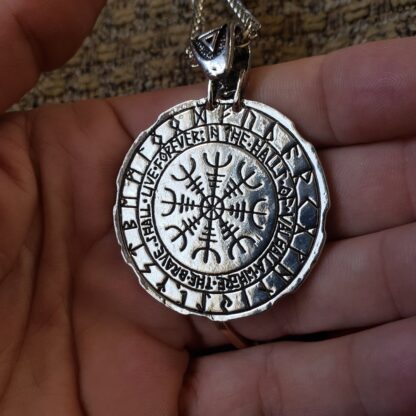 UNIQUE Gold Medallion Viking Stainless  2 TONE + 2 Sided! Protection Runes Pendant  w 22 inch Silvery Chain - Image 3