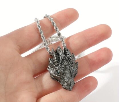 Best Silvery DRAGON Head Metal Pendant w 22 inch silver  chain. gorgeous nice viking gift - Image 9