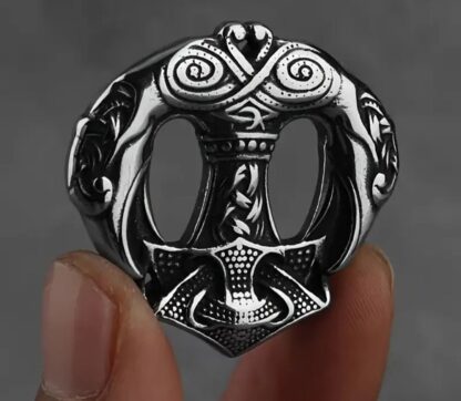 Unique -Solid Stainless Odin Norse Battle Hammer w Double Ravens Medallion w rope chain gift - Image 6
