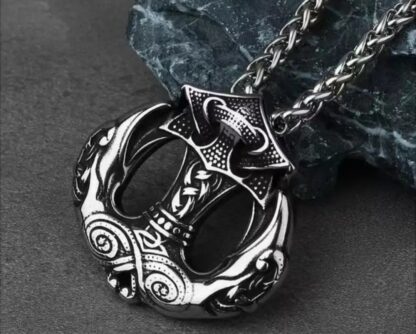 Unique -Solid Stainless Odin Norse Battle Hammer w Double Ravens Medallion w rope chain gift - Image 4