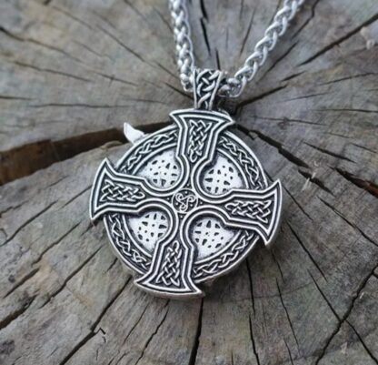 Unique Viking ODIN Pendant- 2 Sided ! Sword/Raven in Battle Pendant +Celtic Cross back- Silver Medallion vintage style-comes 22inch Chain - Image 5