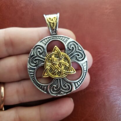 Viking Medallion 2 tone or Antique Silver- Triquerta Vikings Pendant w 22inch Silvery Chain - Image 4