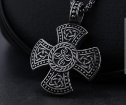 Fathers Day Sale Valhalla Vikings Norse Mythology  Celtic Cross w Knotwork Designs- Comes w 22 inch Silvery Rope Chain gifts for him - Image 4