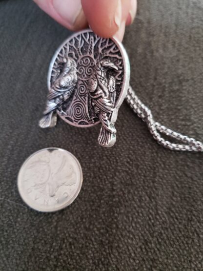 Viking Double Raven  2 sided Celtic Spiral trunk w Triquetra"Tree Of Life" Medallion pendant w chain - Image 3