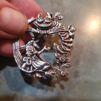 Unique Alice In Wonderland Detailed Antique Silver Cheshire Cat Pendant Medallion w 22 inch Black Waxed Cord Excellent Gift movie - Image 2