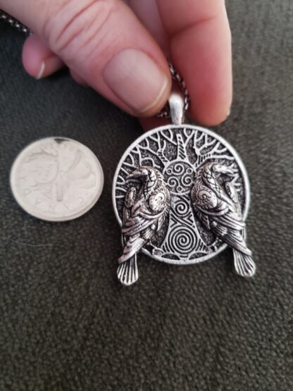 Viking Double Raven  2 sided Celtic Spiral trunk w Triquetra"Tree Of Life" Medallion pendant w chain - Image 2