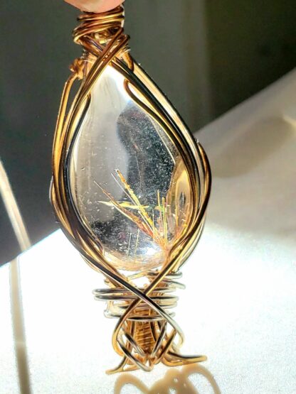 Unique Design ! Clear Rutilated Quartz w 925 Silver -Natural Gemstone Large Handmade Pendant semi precious Elven - Image 4