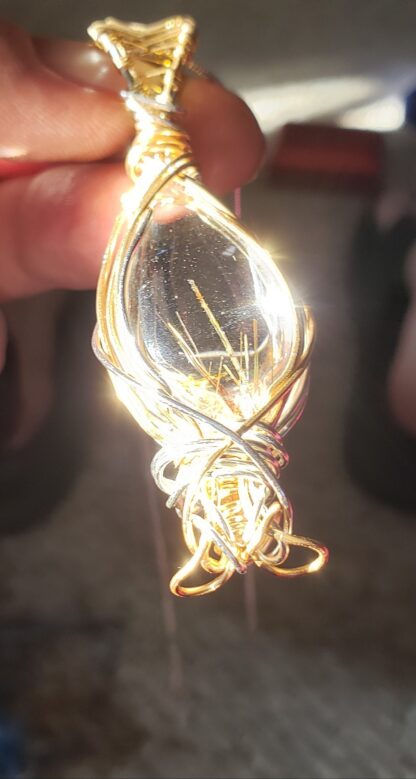Unique Design ! Clear Rutilated Quartz w 925 Silver -Natural Gemstone Large Handmade Pendant semi precious Elven - Image 9