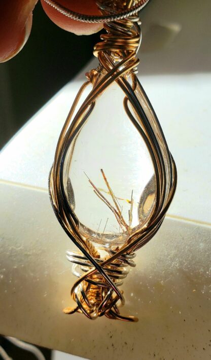 Unique Design ! Clear Rutilated Quartz w 925 Silver -Natural Gemstone Large Handmade Pendant semi precious Elven - Image 2