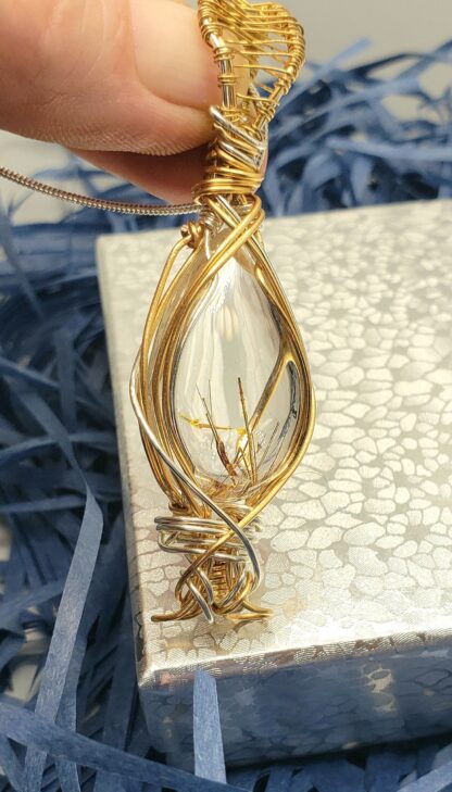Unique Design ! Clear Rutilated Quartz w 925 Silver -Natural Gemstone Large Handmade Pendant semi precious Elven - Image 10