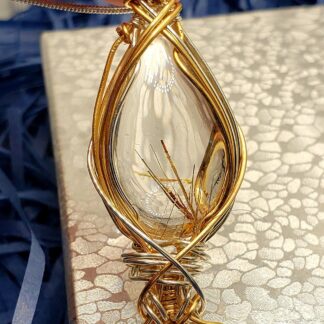 Unique Design ! Clear Rutilated Quartz w 925 Silver -Natural Gemstone Large Handmade Pendant semi precious Elven