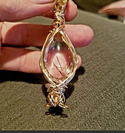 Unique Design ! Clear Rutilated Quartz w 925 Silver -Natural Gemstone Large Handmade Pendant semi precious Elven - Image 5