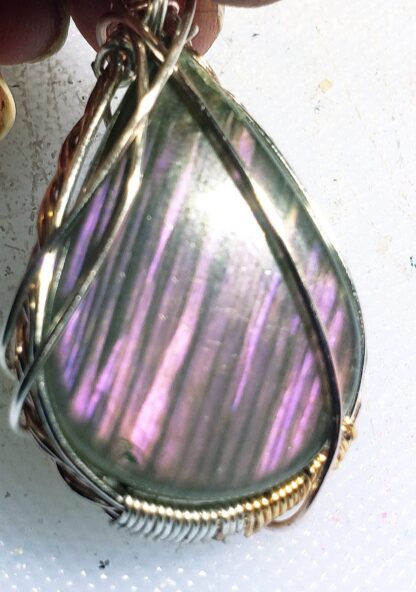 VERES™ AAA Pink Labradorite  Striped (Canadian) Silver Gemstone Pendant w 22inch-2.5mm-Solid 925 Sterling Silver Chain-Exceptional & Rare - Image 2