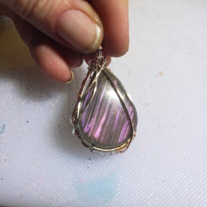 VERES™ AAA Pink Labradorite  Striped (Canadian) Silver Gemstone Pendant w 22inch-2.5mm-Solid 925 Sterling Silver Chain-Exceptional & Rare - Image 5