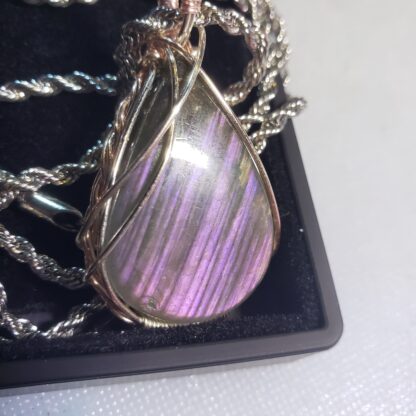 VERES™ AAA Pink Labradorite  Striped (Canadian) Silver Gemstone Pendant w 22inch-2.5mm-Solid 925 Sterling Silver Chain-Exceptional & Rare - Image 3