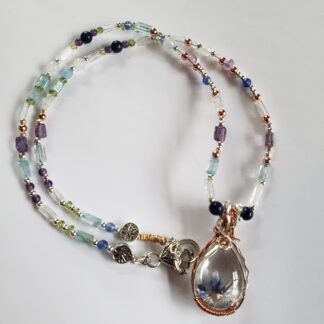 AAAA+ Salt Purified & Full Moon Charged Rutilated Quartz in Copper Pendant + 8 Semi Precious Gemstone