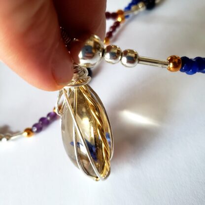 VERES™CLEAR RUTILE Quartz Necklace Smoky Gemstone Celtic Designs Handcrafted 925 Silver Pendant + Semi Precious Beads Elven jewelry - Image 8